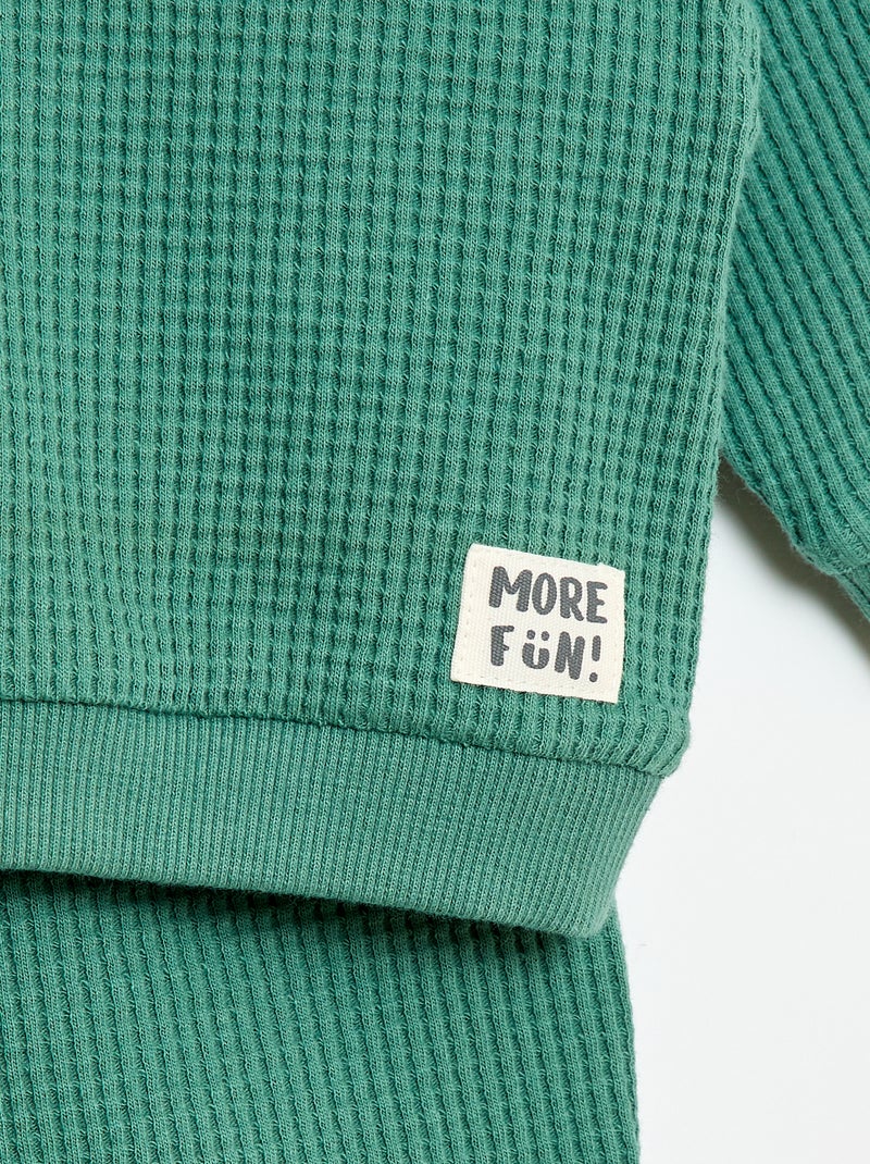 Ensemble sweat + pantalon en nid d'abeilles - 2 pièces Vert - Kiabi