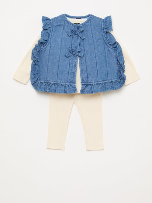 Ensemble t-shirt + legging + gilet - 3 pièces - Kiabi