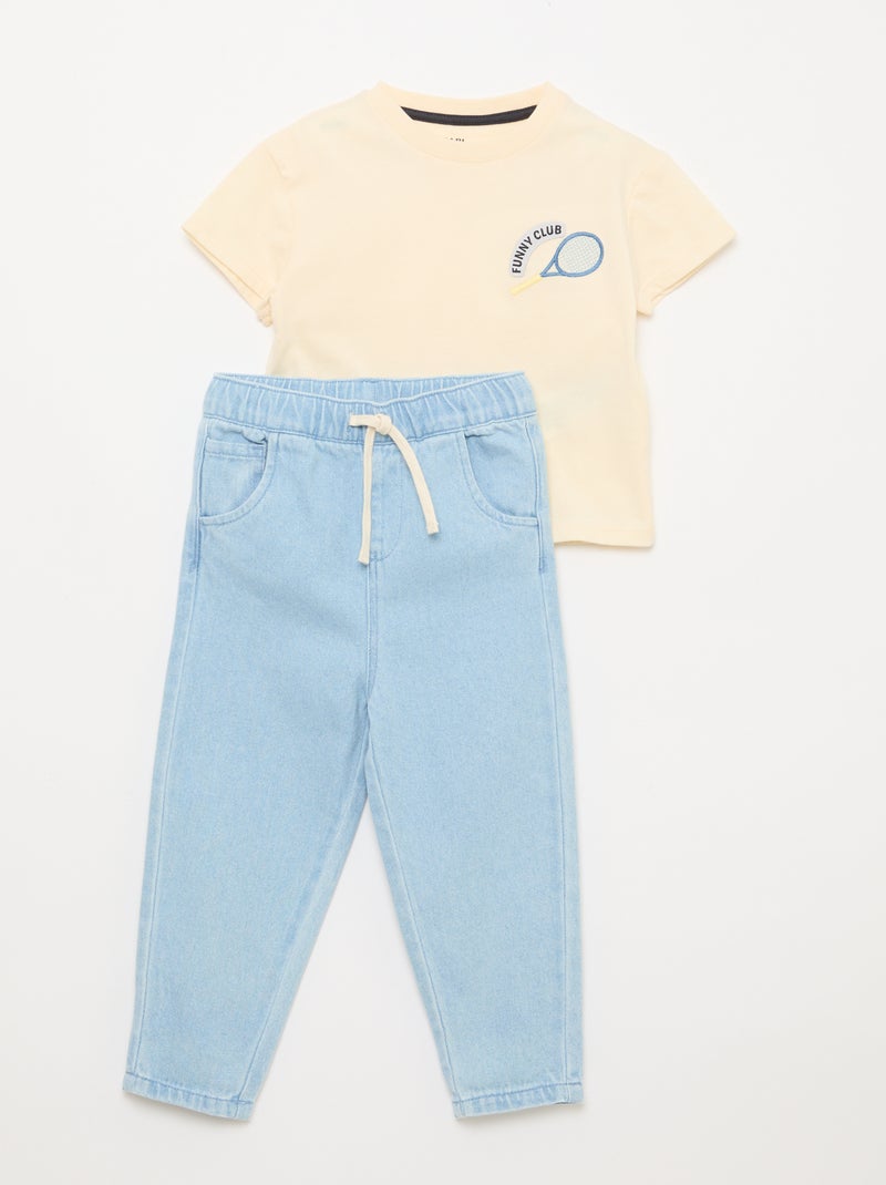 Ensemble t-shirt + pantalon en denim - 2 pièces Bleu - Kiabi