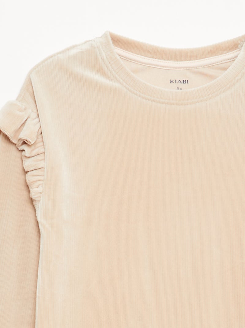 Ensemble t-shirt + pantalon en velours - 2 pièces Beige - Kiabi