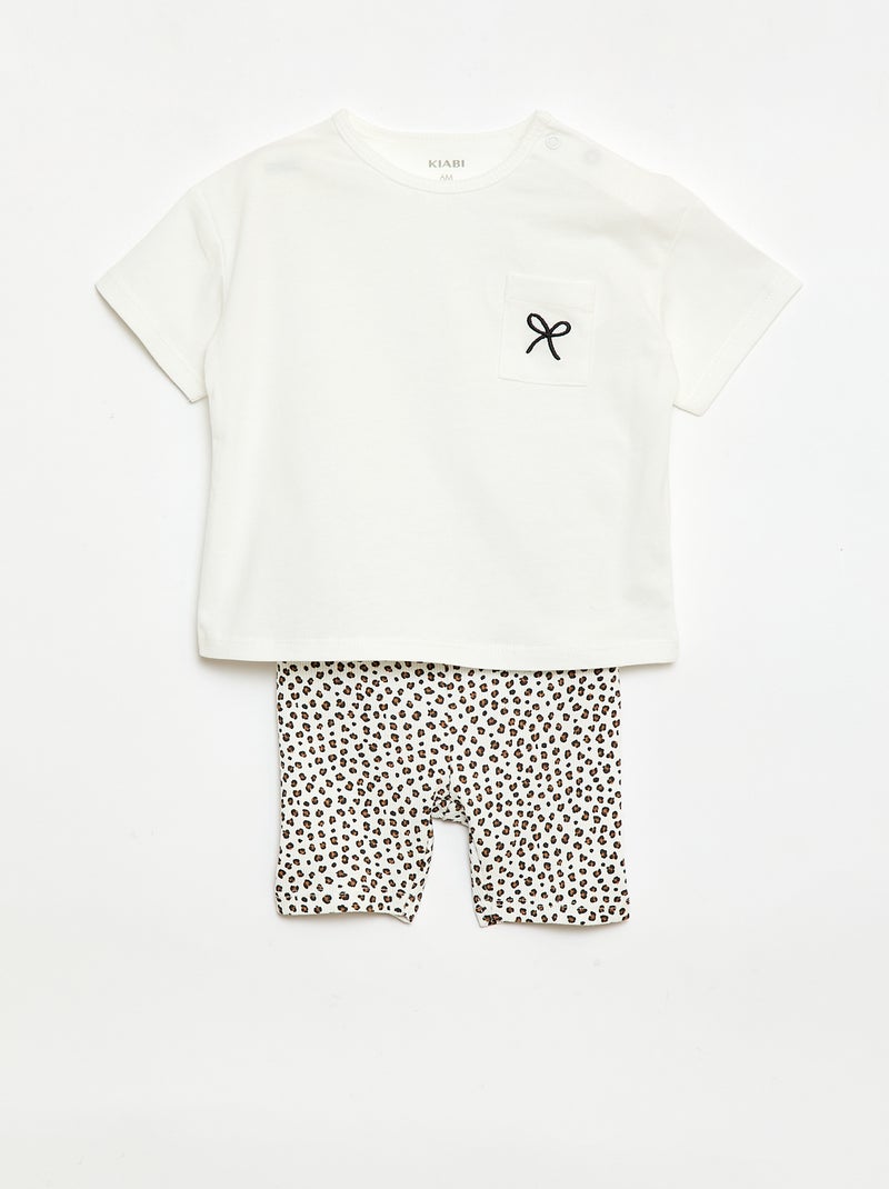 Ensemble T-shirt + short cycliste côtelé - 2 pièces Blanc - Kiabi