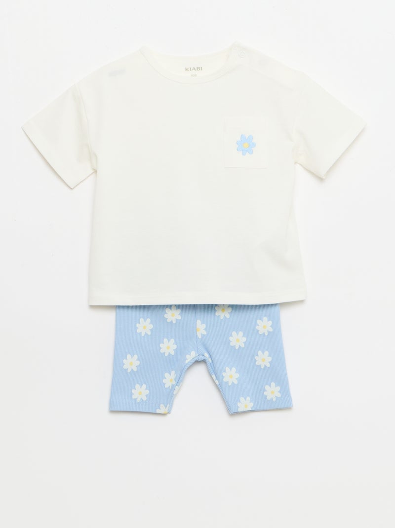 Ensemble T-shirt + short cycliste côtelé - 2 pièces Bleu - Kiabi