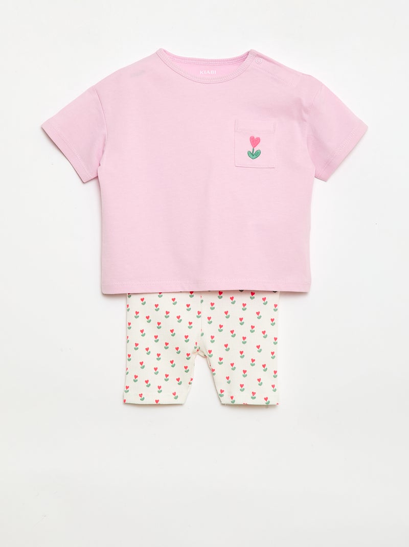 Ensemble T-shirt + short cycliste côtelé - 2 pièces Rose - Kiabi
