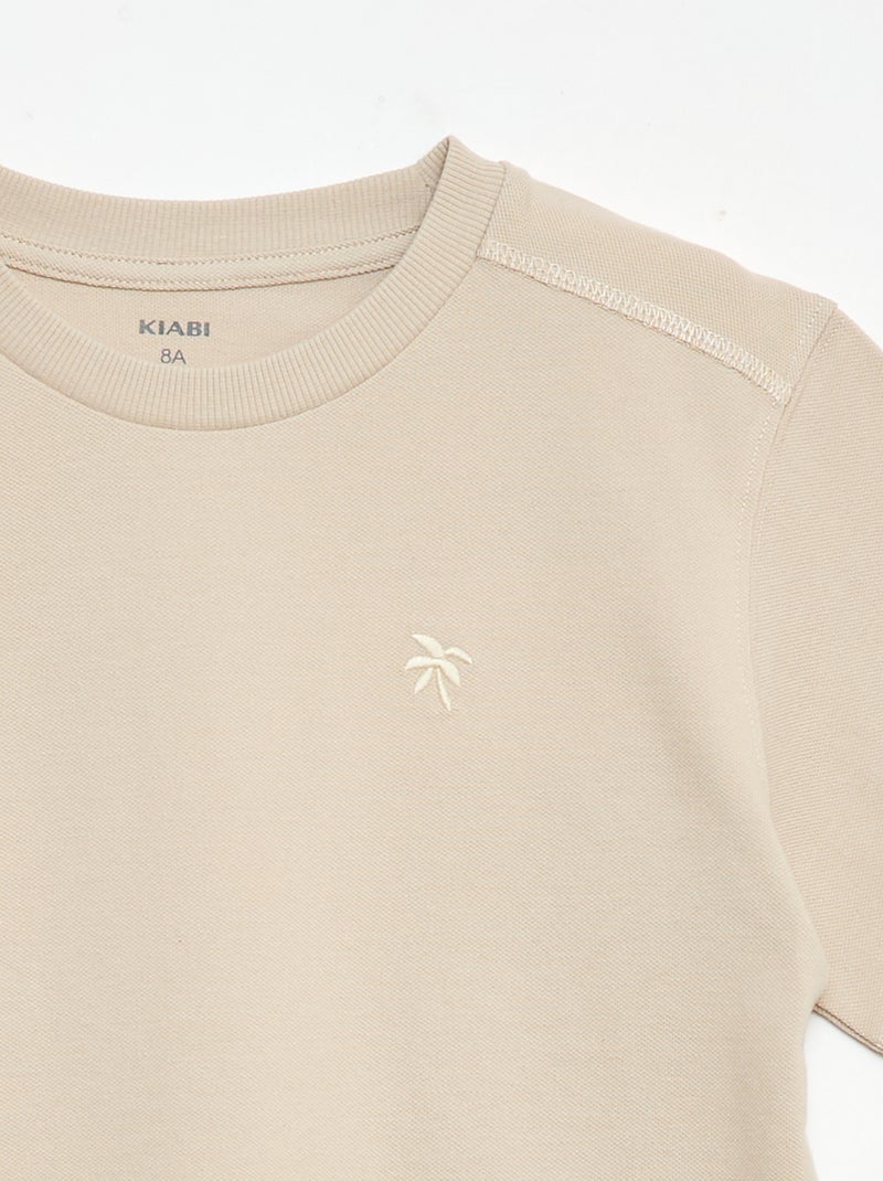 Ensemble t-shirt + short en piqué de coton Beige - Kiabi