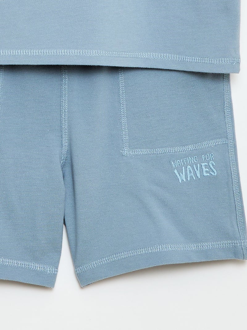 Ensemble t-shirt + short en piqué de coton Bleu - Kiabi