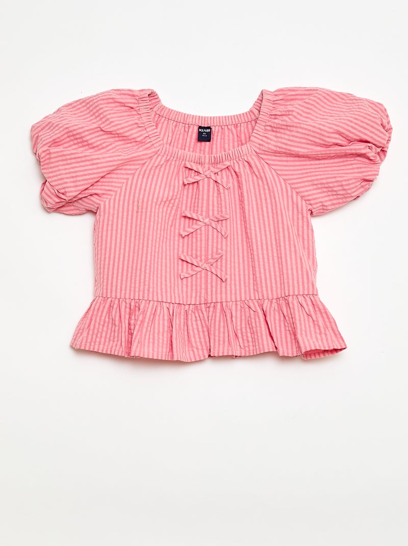 Ensemble top + pantalon avec détails en coton Rose - Kiabi