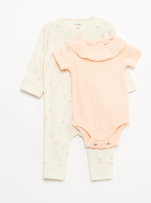Evolutive Bodysuit + Ribbed Knit Sleepsuit Set - Kiabi