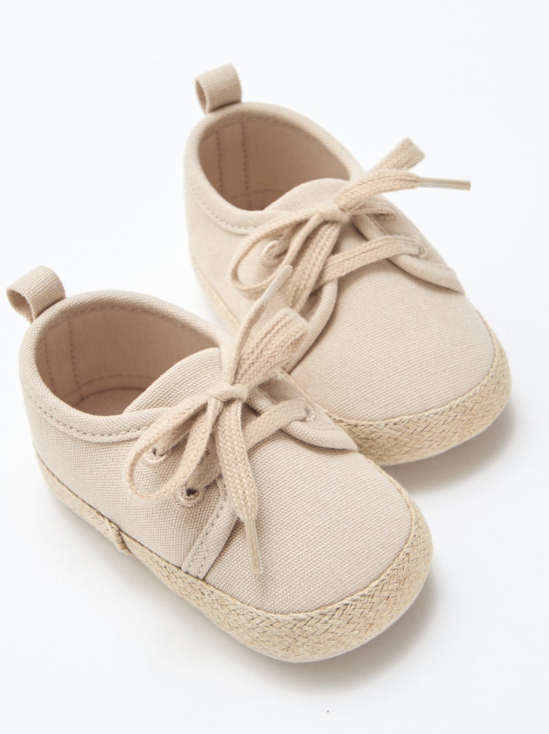 Fabric Lace-Up Sneakers Beige - Kiabi
