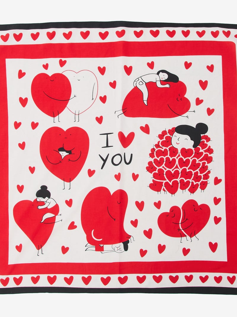 Fantasy Print Scarf (100x100 cm) 'Agathe Sorlet x Kiabi' - Valentine's Day White - Kiabi