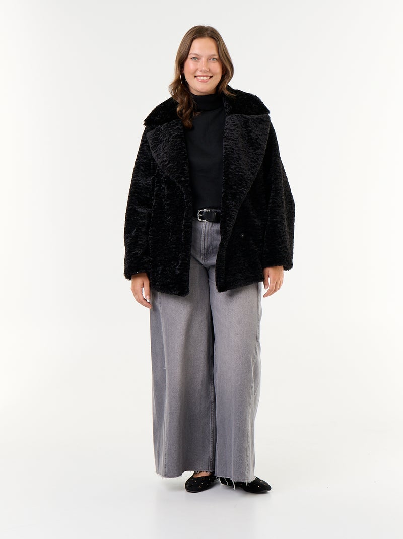 Faux Astrakhan Fur Coat Black - Kiabi