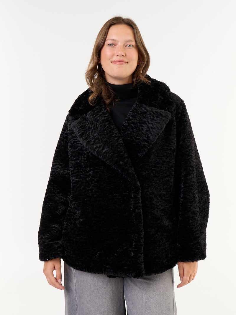 Faux Astrakhan Fur Coat Black - Kiabi