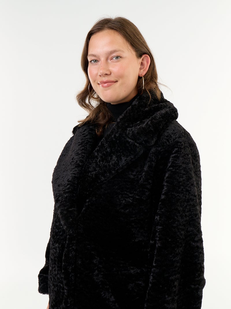 Faux Astrakhan Fur Coat Black - Kiabi