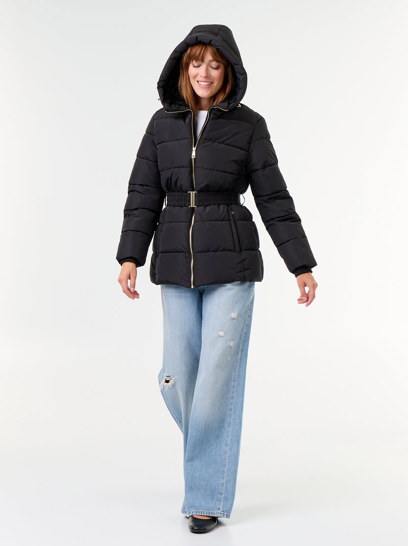 Faux fur-lined hooded parka Black - Kiabi