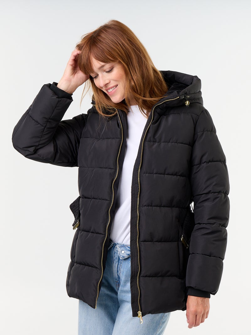 Faux fur-lined hooded parka Black - Kiabi