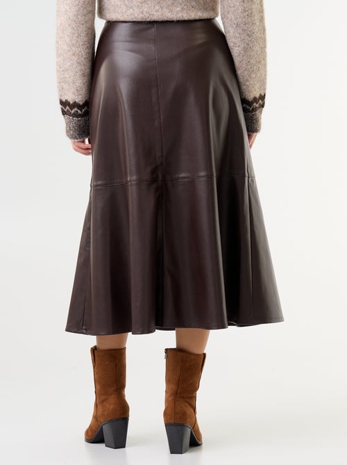 Faux Leather A-Line Midi Skirt - Kiabi