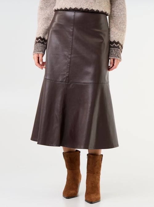 Faux Leather A-Line Midi Skirt - Kiabi