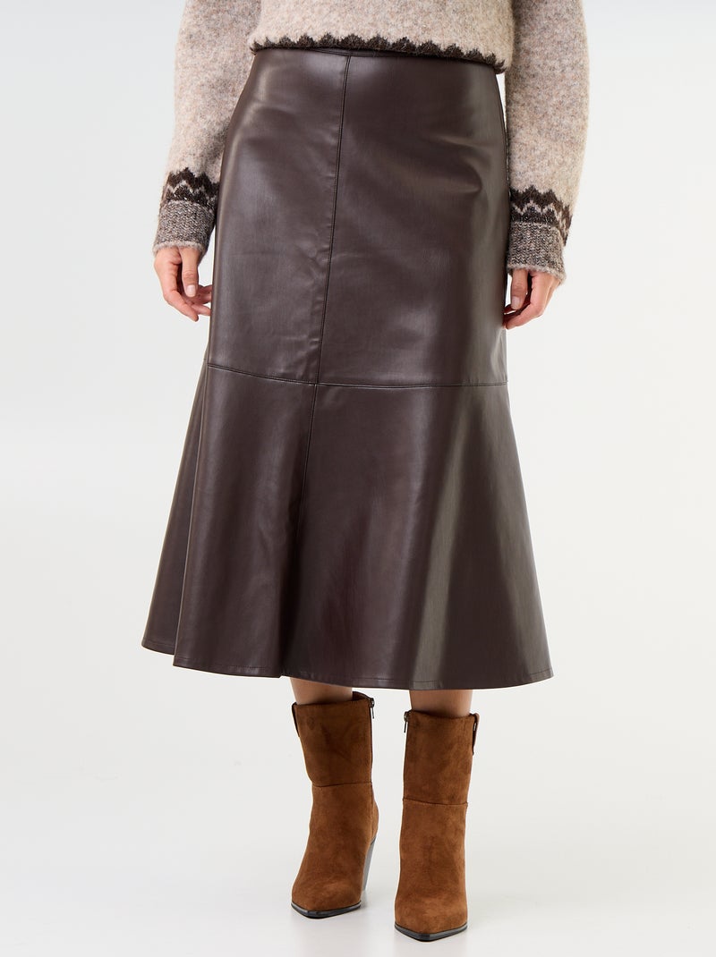 Faux Leather A-Line Midi Skirt Brown - Kiabi