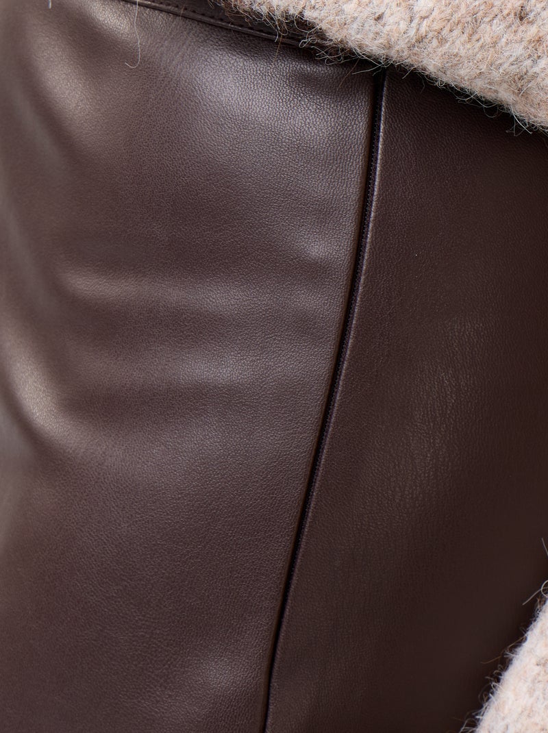 Faux Leather A-Line Midi Skirt Brown - Kiabi