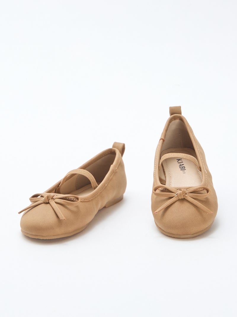 Faux Leather Ballerina Shoes with Strap Brown - Kiabi