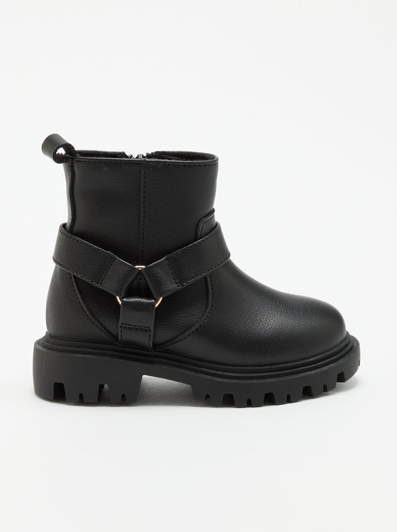Faux leather biker strap boots Black - Kiabi