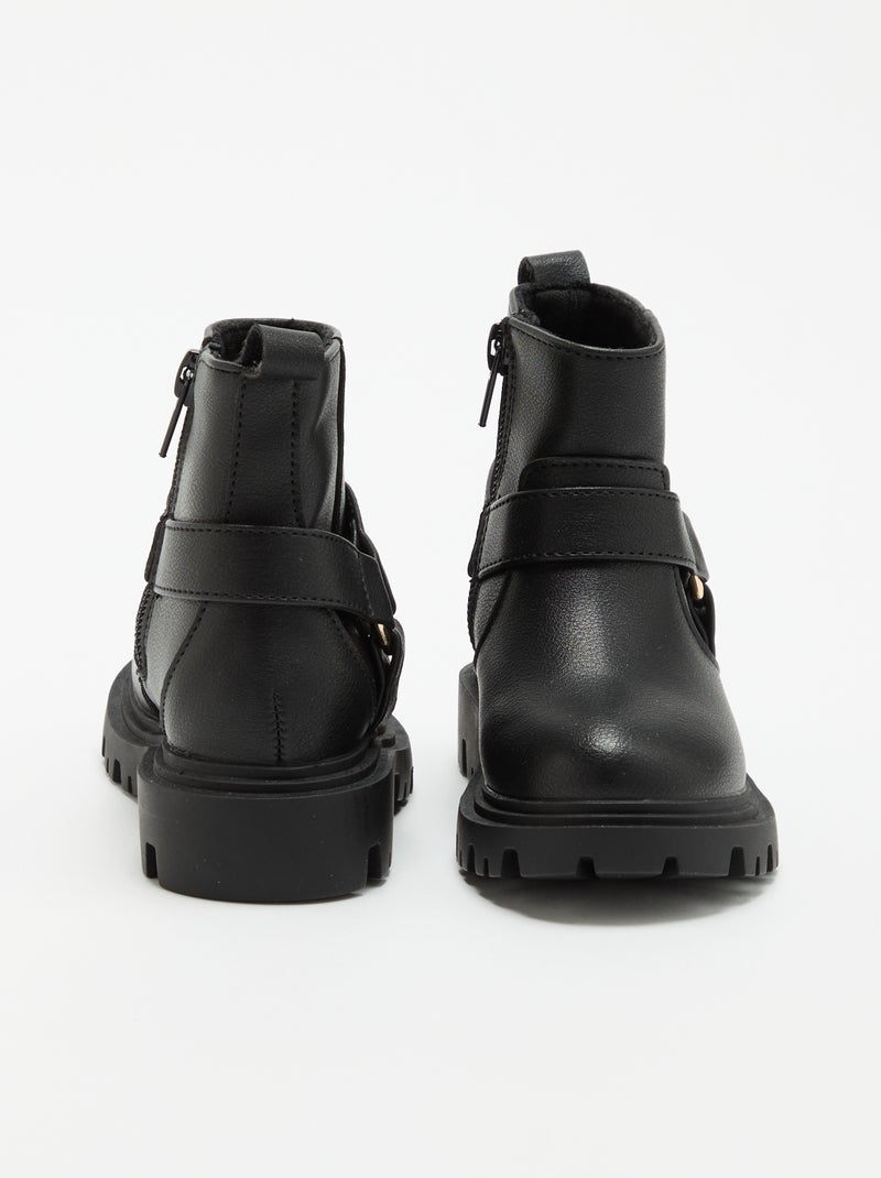 Faux leather biker strap boots Black - Kiabi
