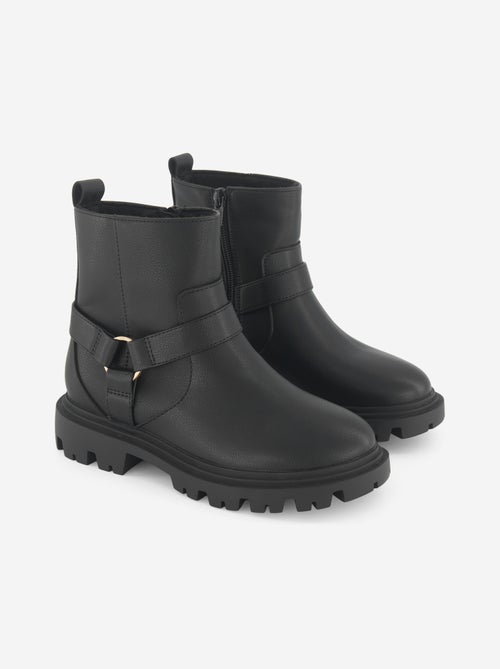 Faux Leather Boots with Decorative Straps - Kiabi