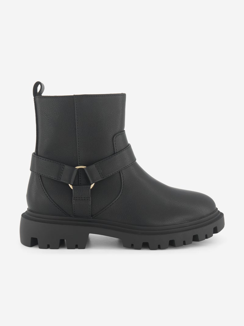 Faux Leather Boots with Decorative Straps Black - Kiabi