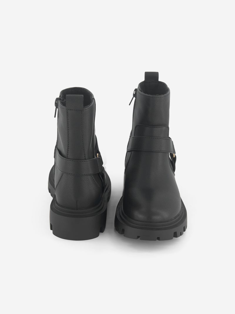 Faux Leather Boots with Decorative Straps Black - Kiabi