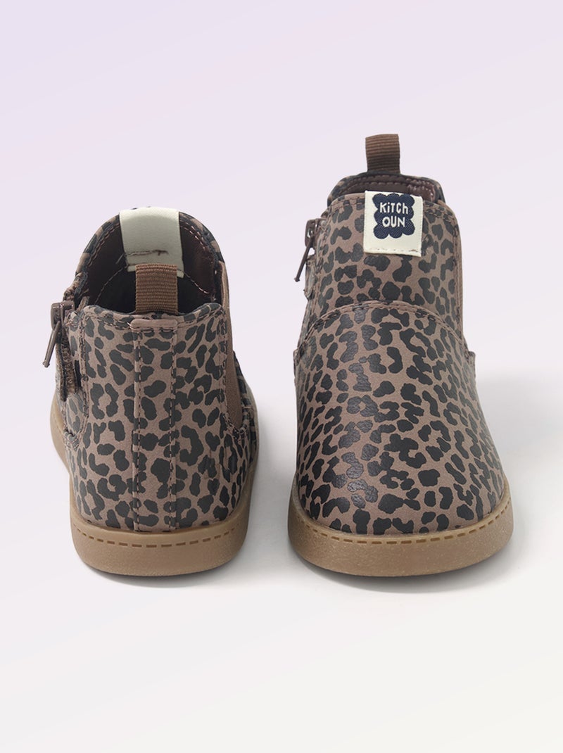 Faux leather boots with elasticated gusset Beige - Kiabi