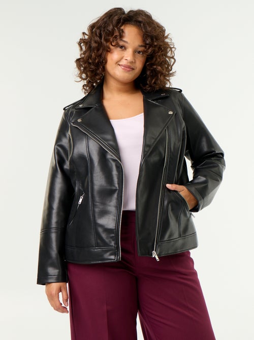Faux leather jacket with notched collar - Kiabi