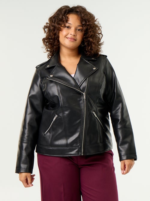 Faux leather jacket with notched collar - Kiabi