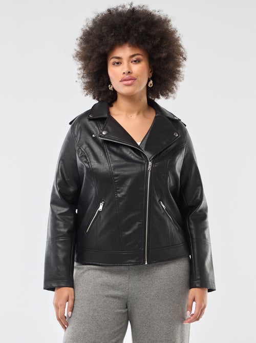Faux Leather Jacket with Notched Collar - Kiabi