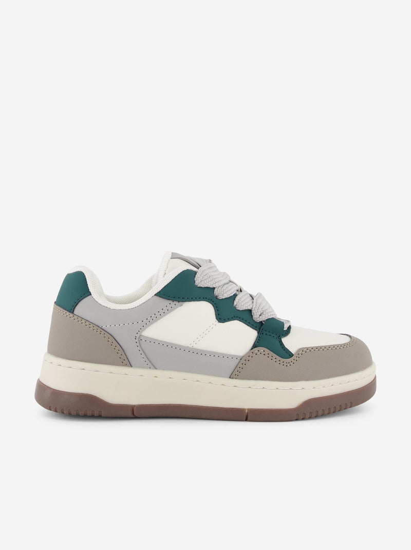 Faux Leather Low-Top Sneakers Grey - Kiabi