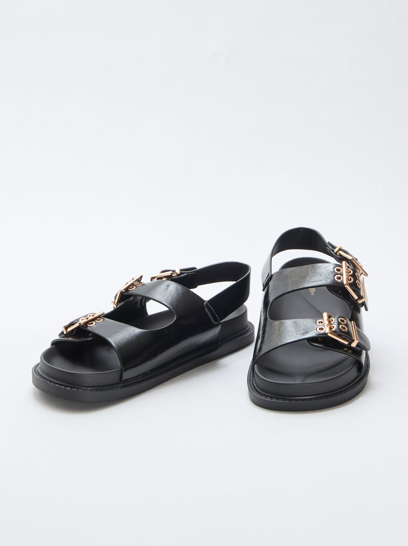 Faux Leather Mules with 3 Adjustable Straps Black - Kiabi