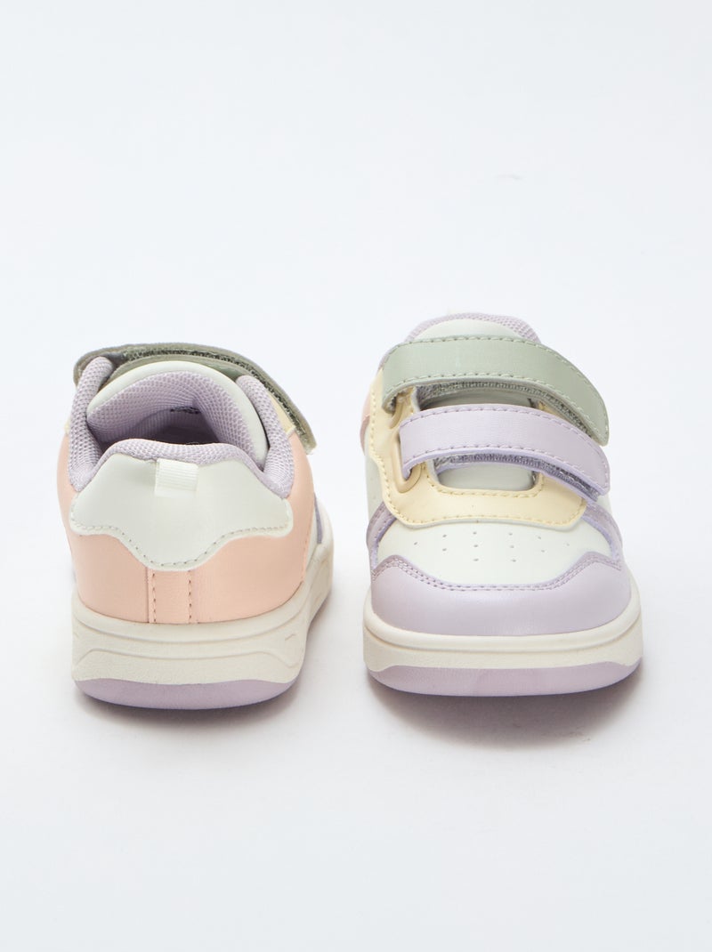 Faux Leather Sneakers with 2 Hook-and-Loop Straps Pink - Kiabi