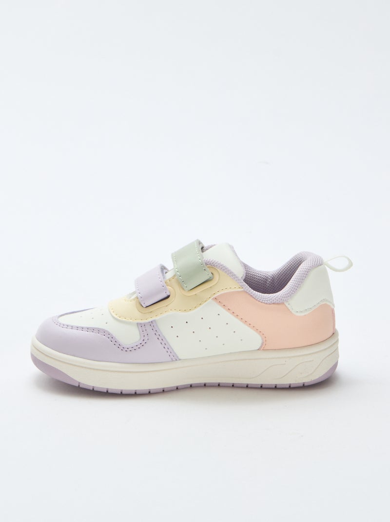 Faux Leather Sneakers with 2 Hook-and-Loop Straps Pink - Kiabi