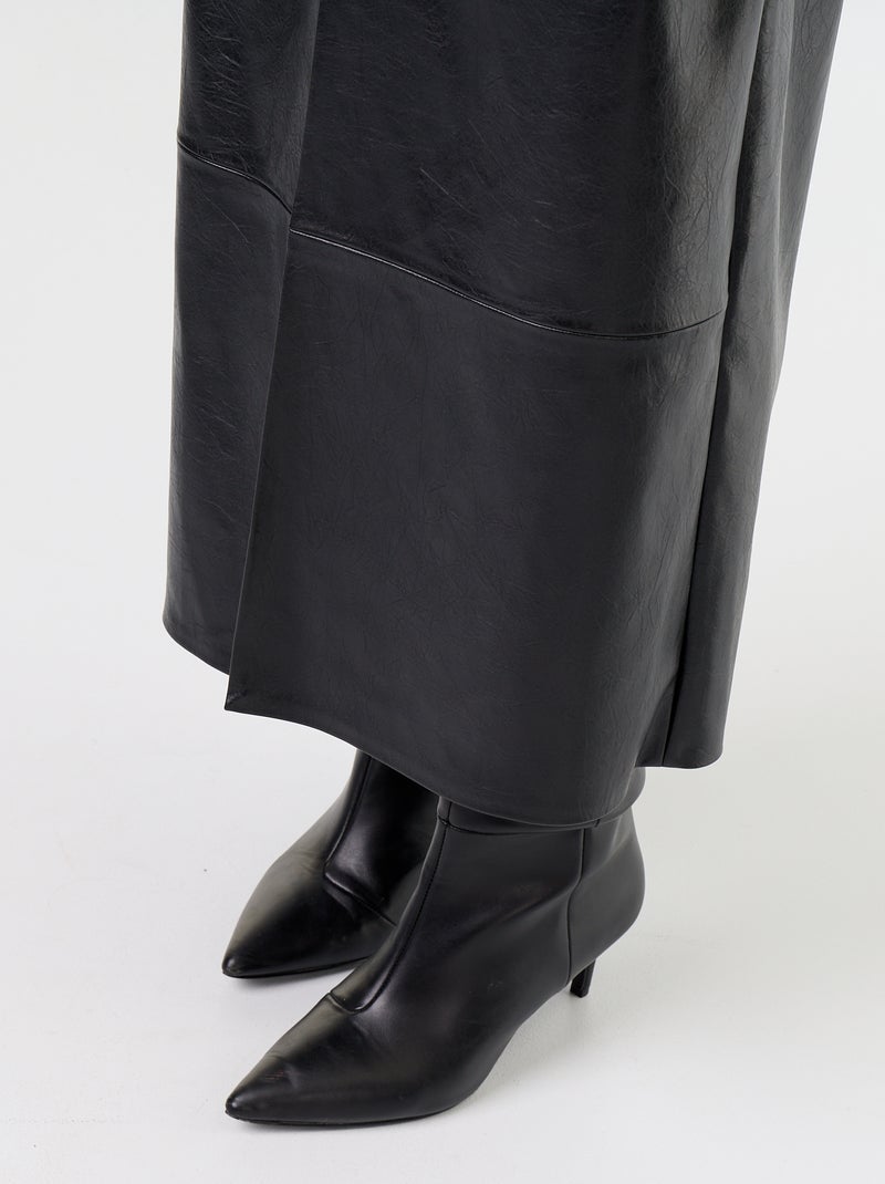 Faux Leather Straight Midi Skirt Black - Kiabi