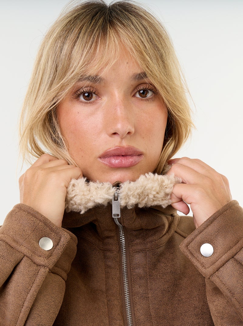 Faux Shearling Aviator Jacket Brown - Kiabi