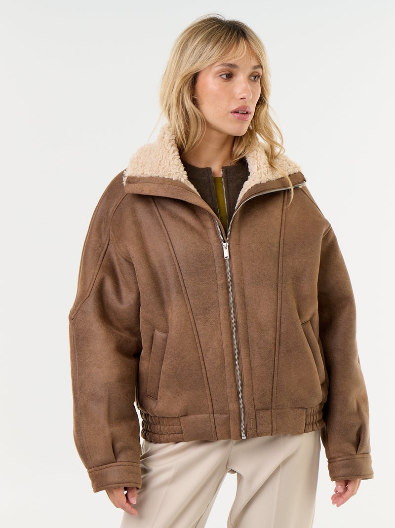 Faux Shearling Aviator Jacket Brown - Kiabi