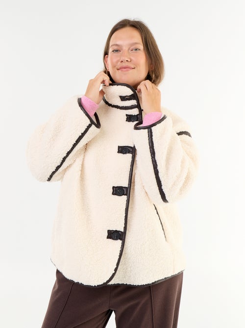 Faux Shearling Coat with Faux Leather Details - Kiabi