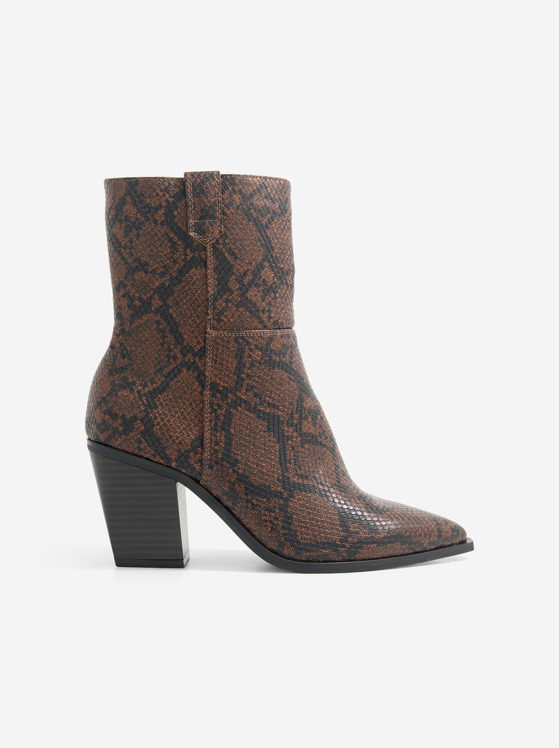 Faux Snake Print Western Boots Brown - Kiabi