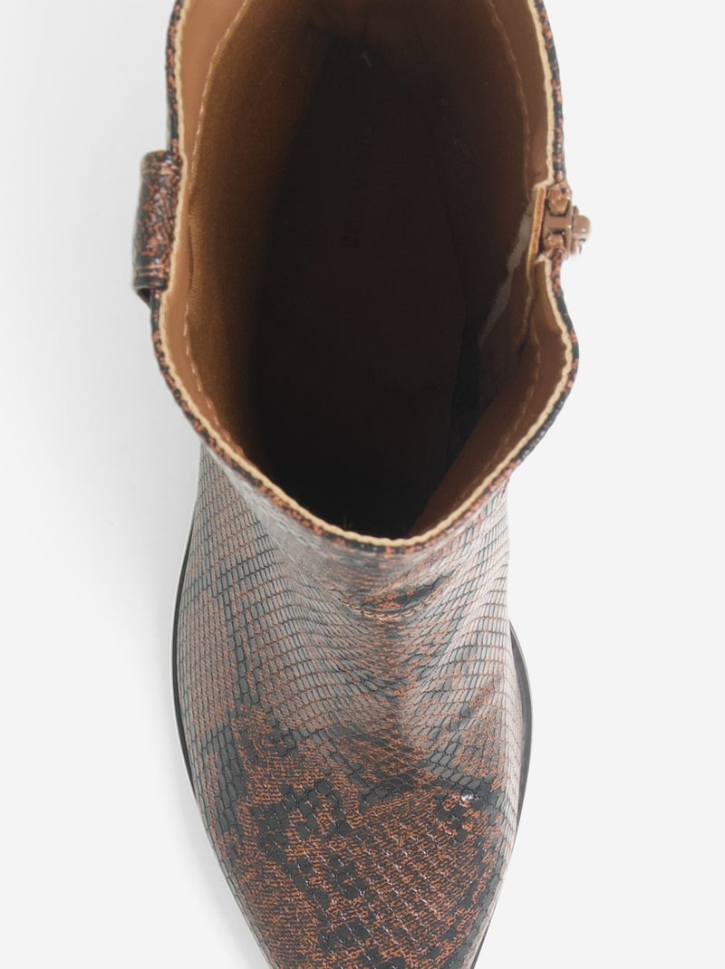 Faux Snake Print Western Boots Brown - Kiabi