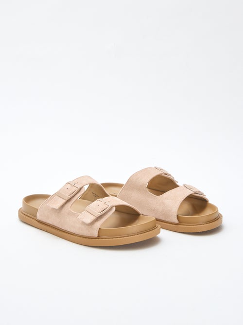Faux suede double strap mules - Kiabi