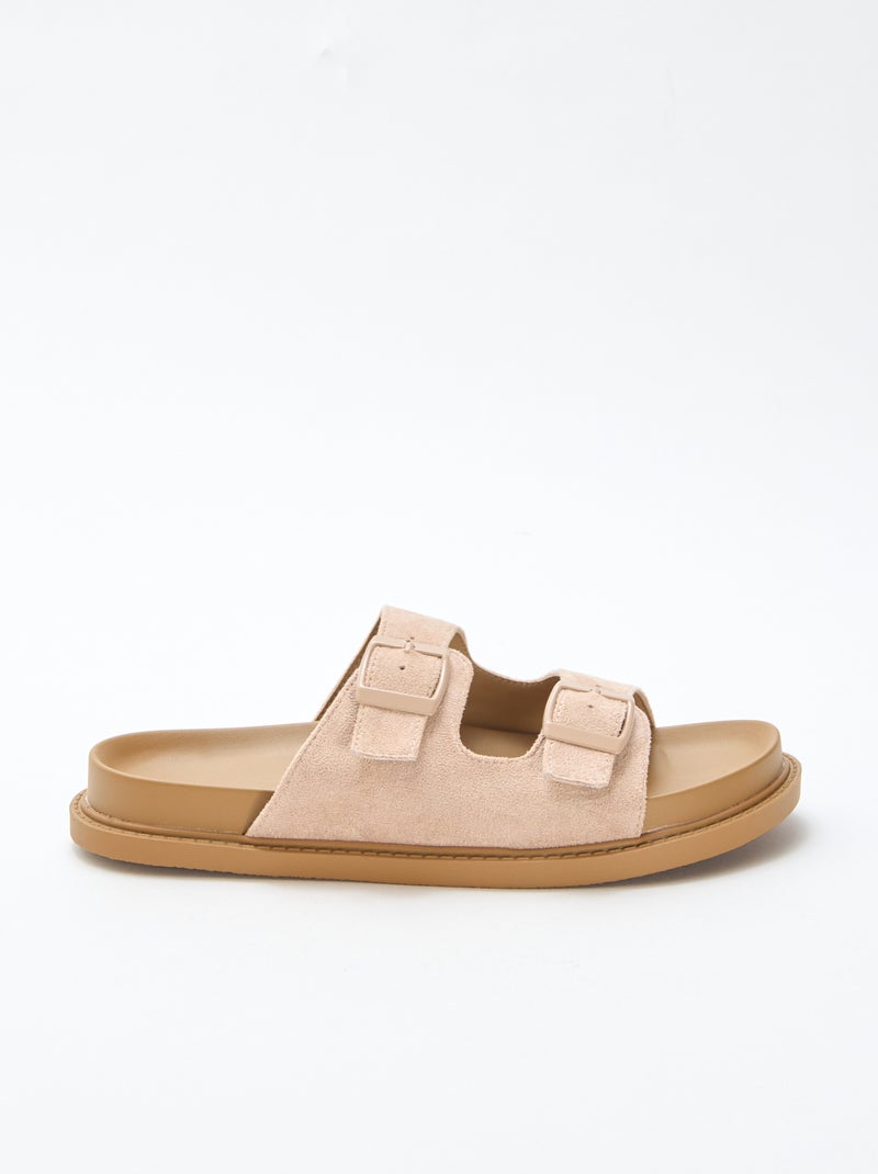Faux suede double strap mules Beige - Kiabi