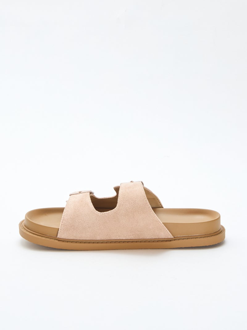 Faux suede double strap mules Beige - Kiabi