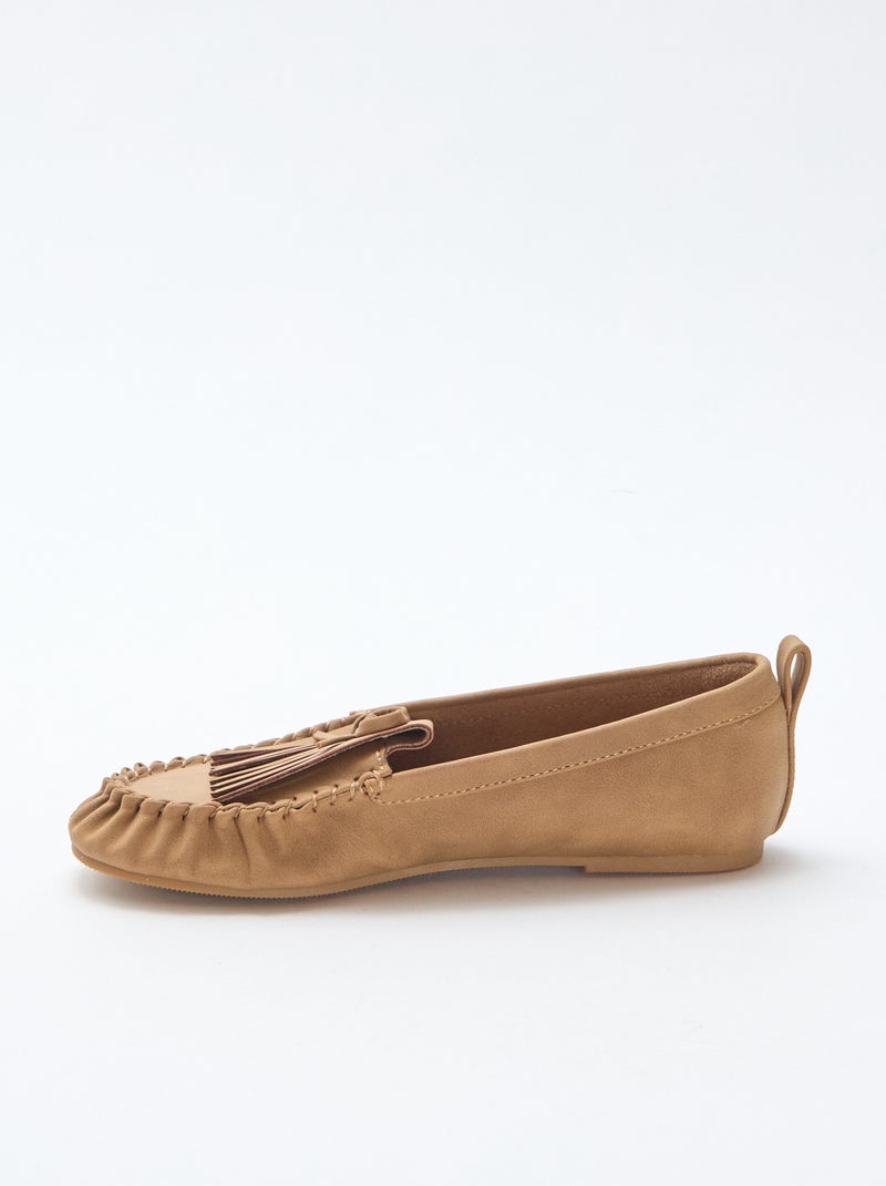 Faux Suede Moccasins with Fringe Beige - Kiabi