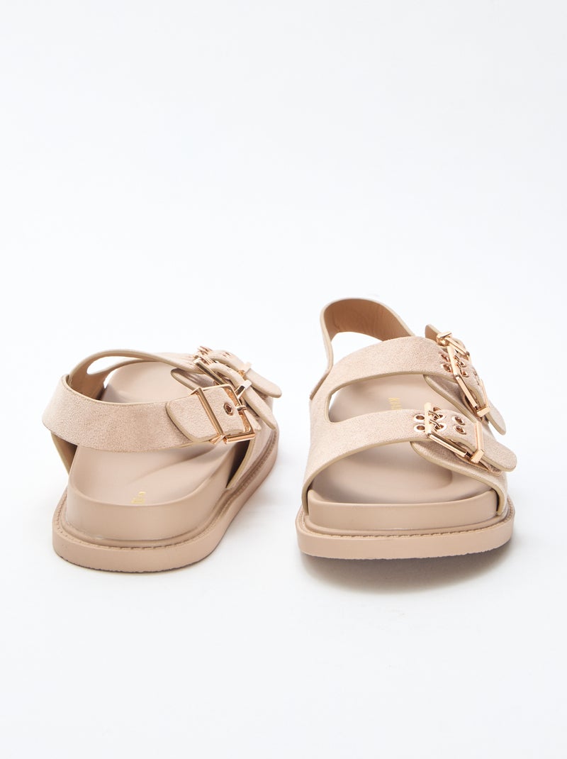 Faux Suede Mules with Adjustable Back Strap Beige - Kiabi