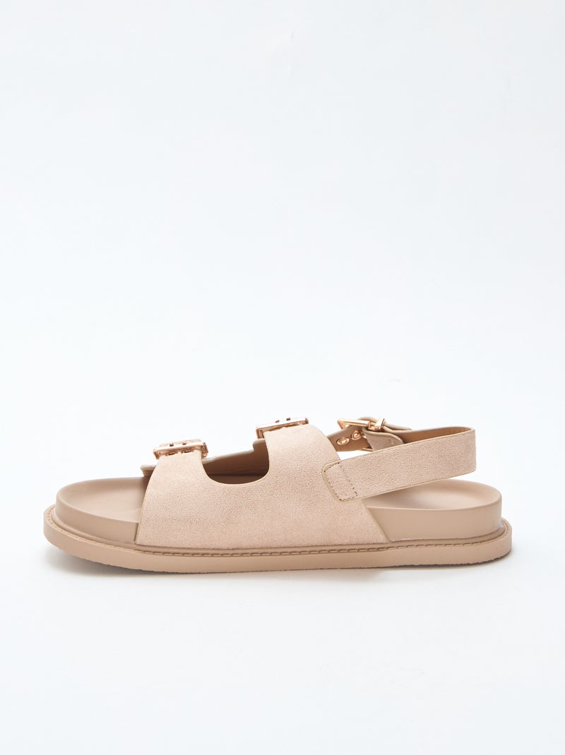 Faux Suede Mules with Adjustable Back Strap Beige - Kiabi