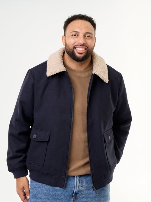 Faux Wool Jacket with Sheepskin-Effect Collar - Kiabi
