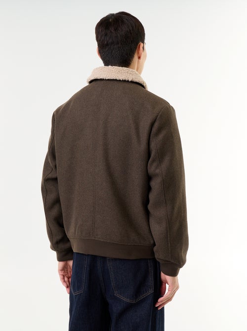 Faux Wool Jacket with Sheepskin-Effect Collar - Kiabi